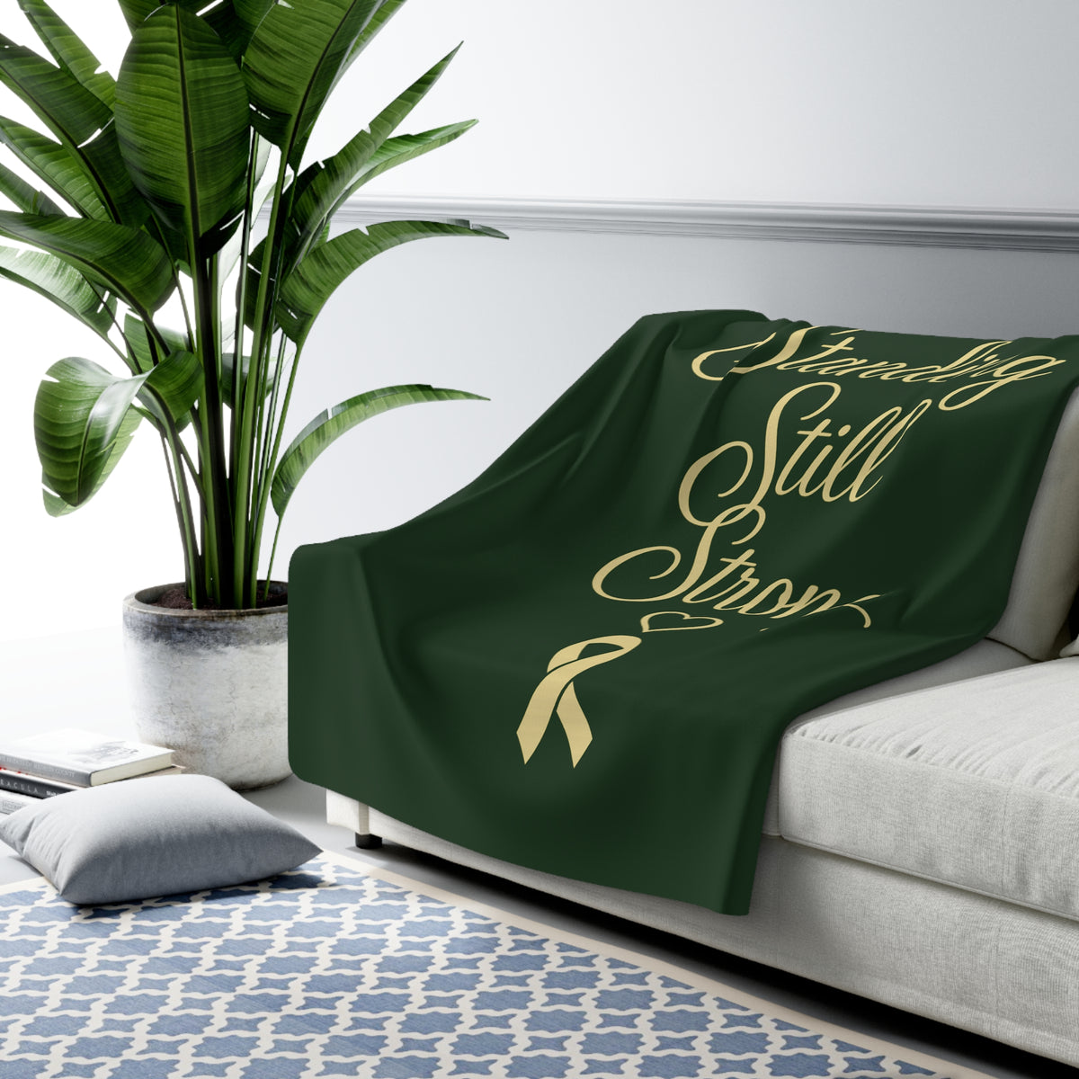 Still Standing, Still Strong™ Cancer Awareness Sherpa Blanket – Green & Gold