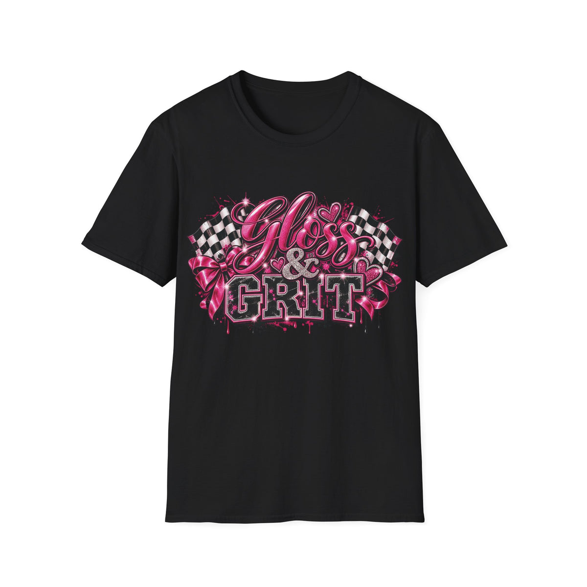 Gloss & Grit Signature Graphic Tee | Pink Racing Glam