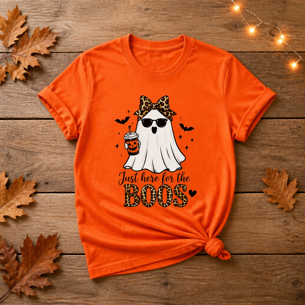 Just Here for the Boos Leopard Ghost Graphic Tee