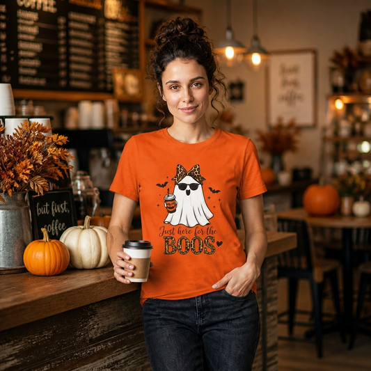 Just Here for the Boos Leopard Ghost Graphic Tee