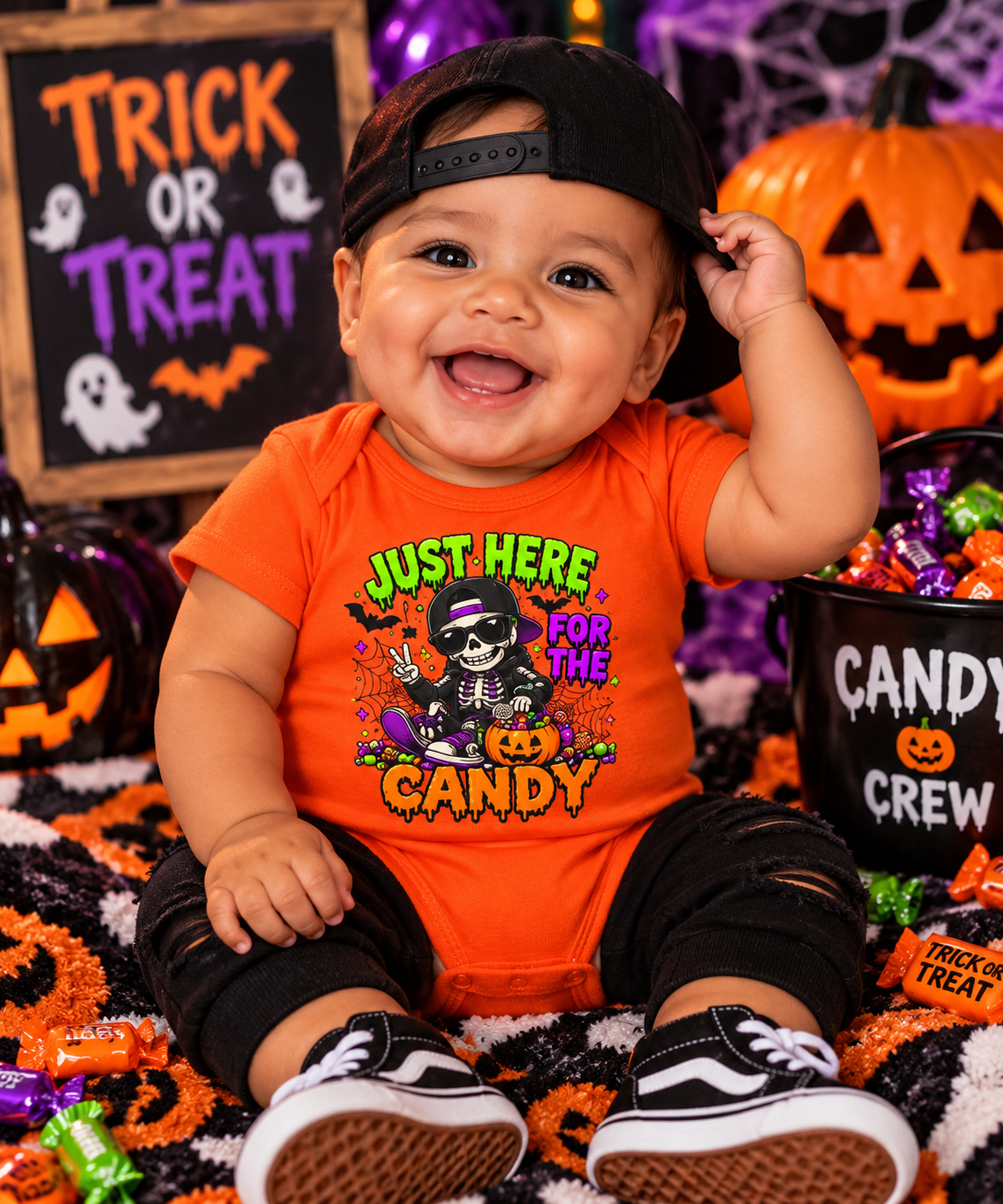 Infant Bodysuit / Just Here for the Candy Halloween Baby Onesie