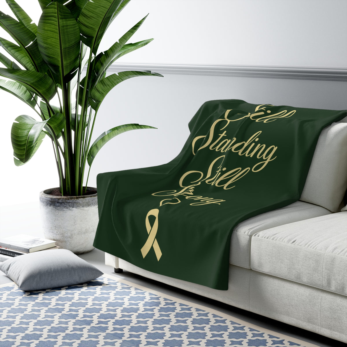Still Standing, Still Strong™ Cancer Awareness Sherpa Blanket – Green & Gold