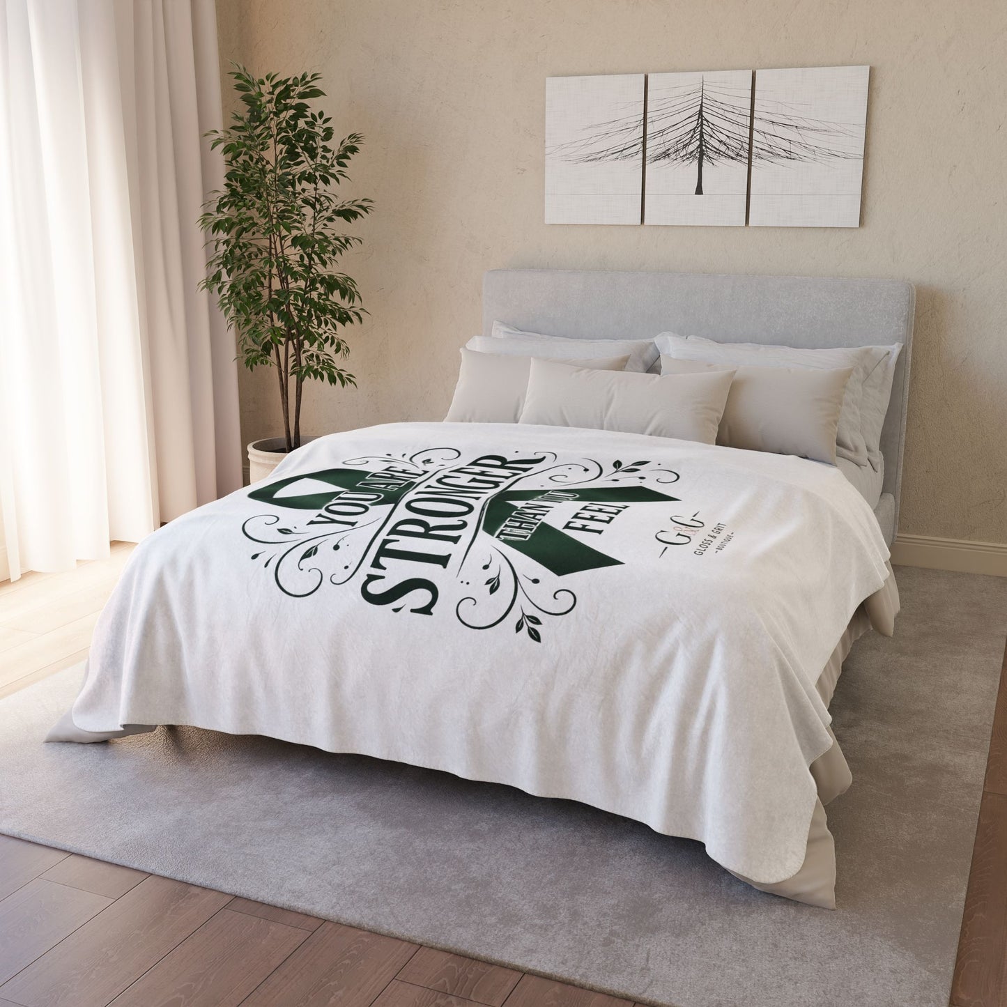 Awareness Fleece Sherpa Blanket — "You Are Stronger Than You Feel" Green Ribbon inspirational Gift